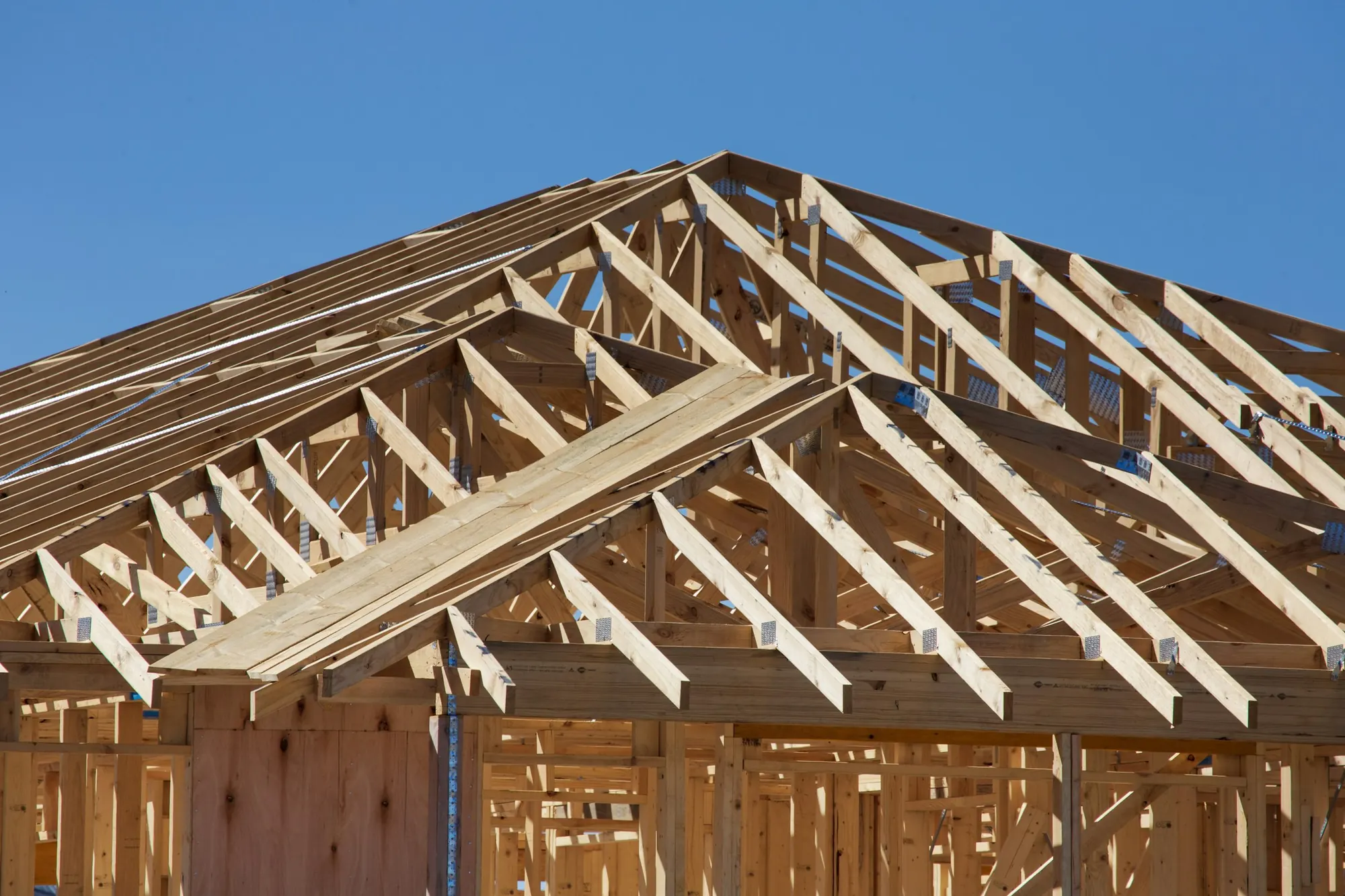Wood framing of a house under construction