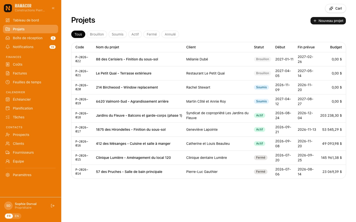 Liste des projets