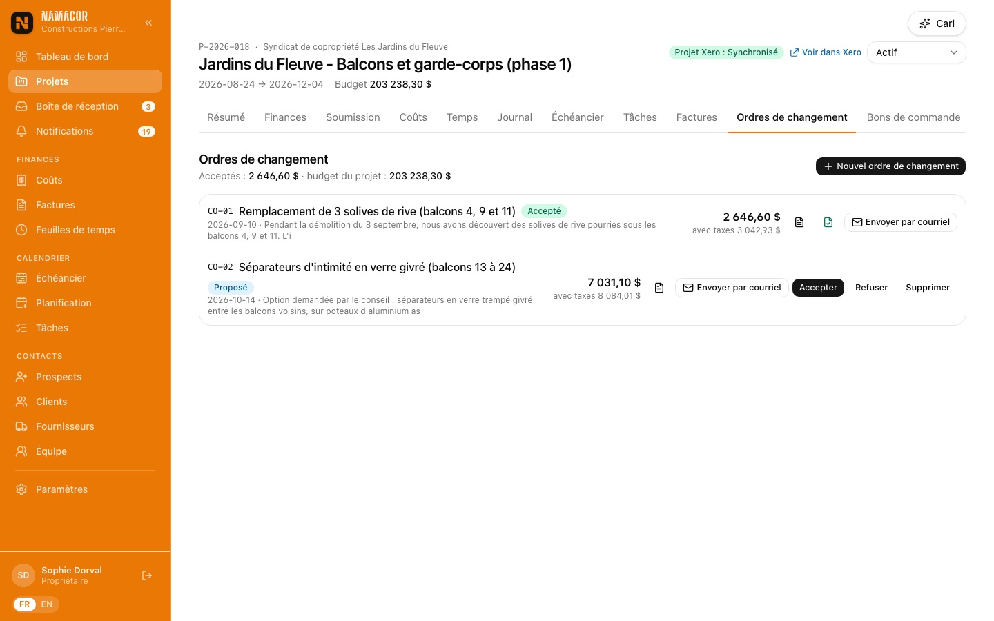Ordres de changement