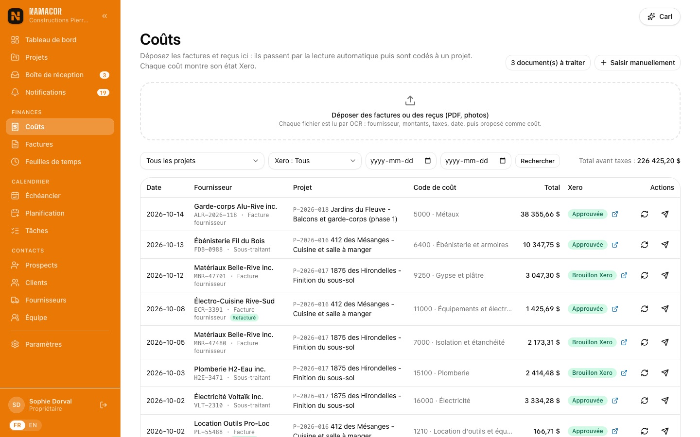 Coûts