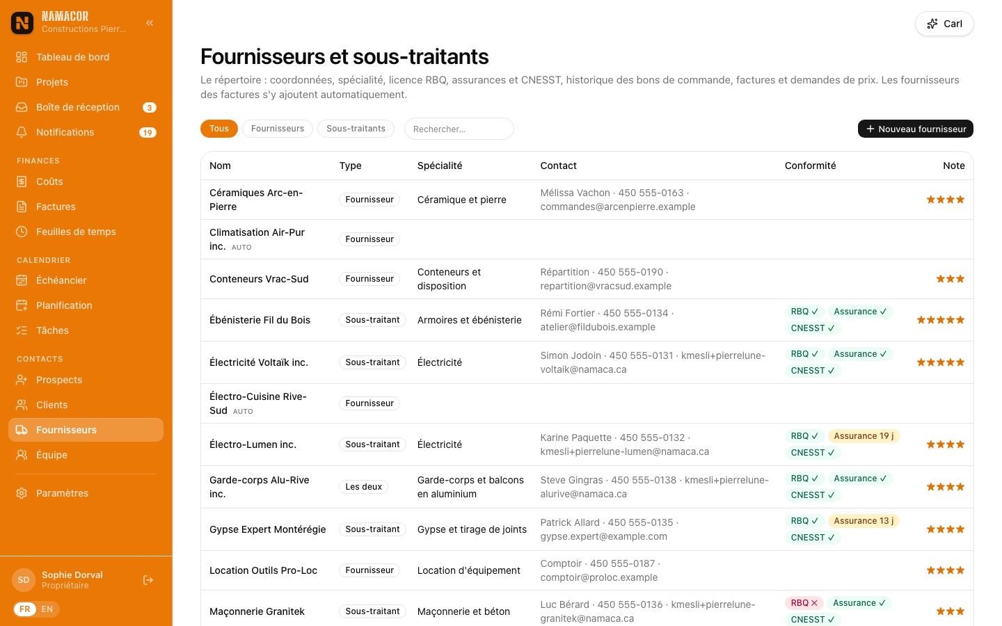 Fournisseurs et sous-traitants