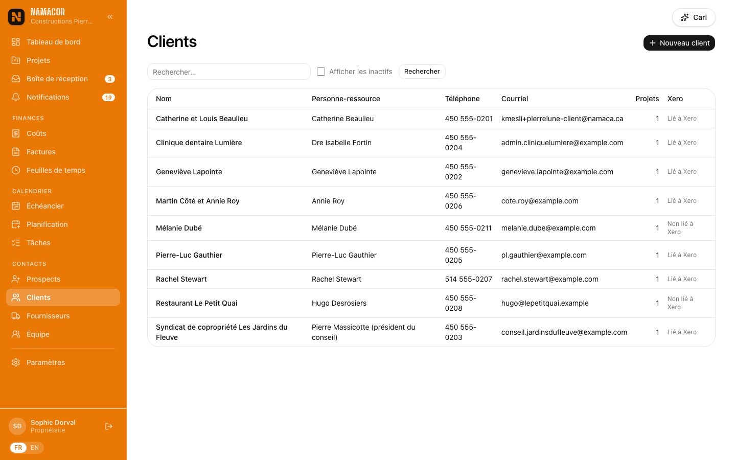 Liste des clients