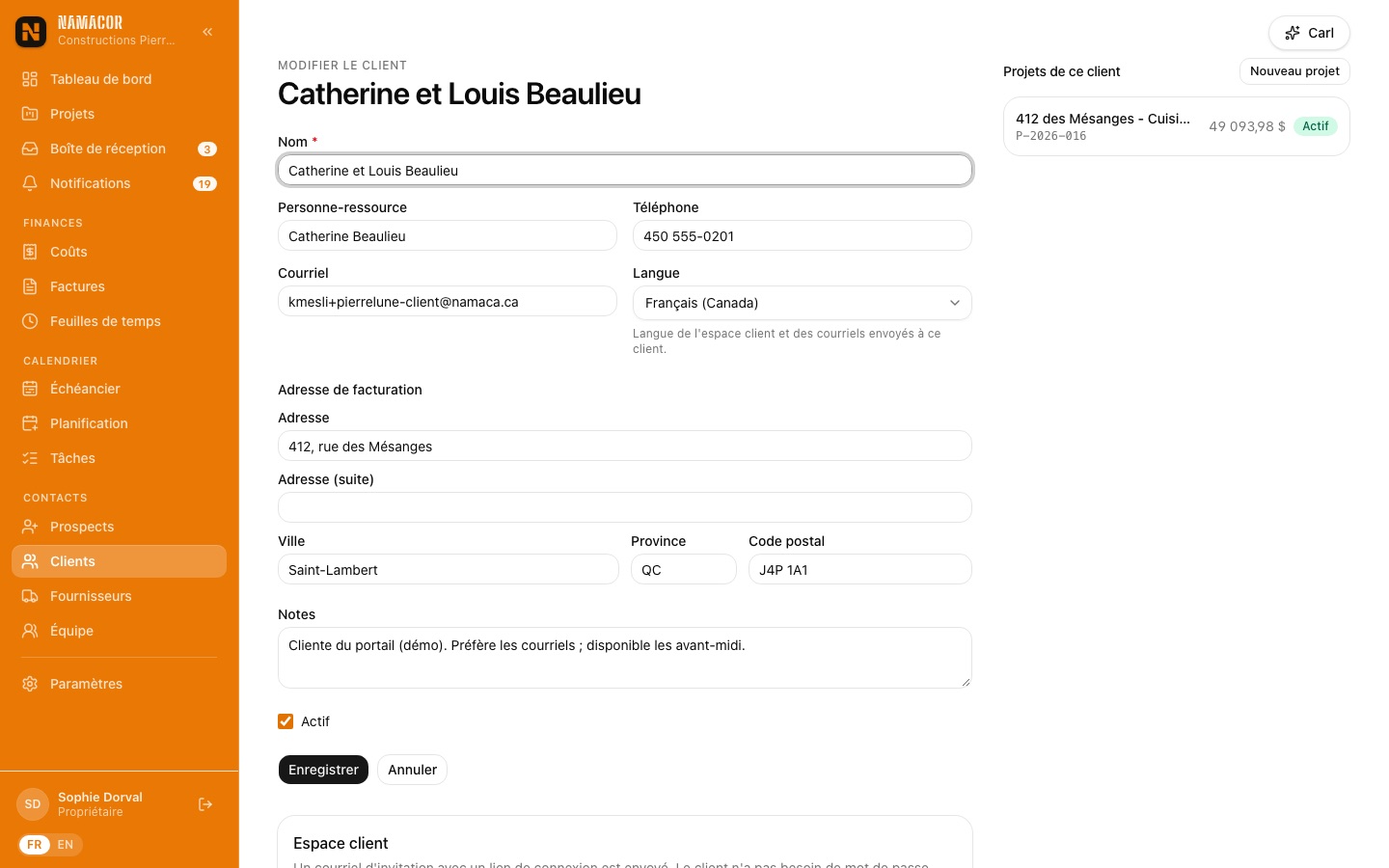 Fiche d'un client