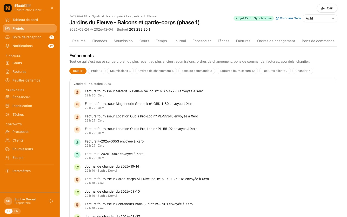 Événements du projet