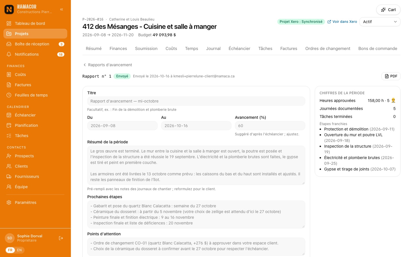 Rapport d'avancement