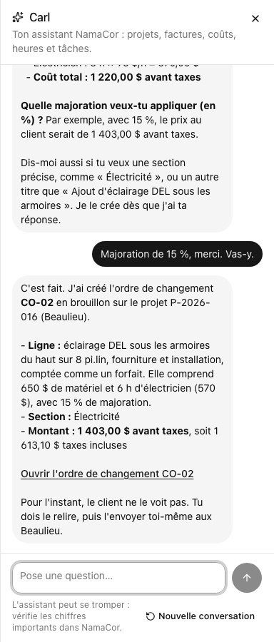 Carl rédige un ordre de changement