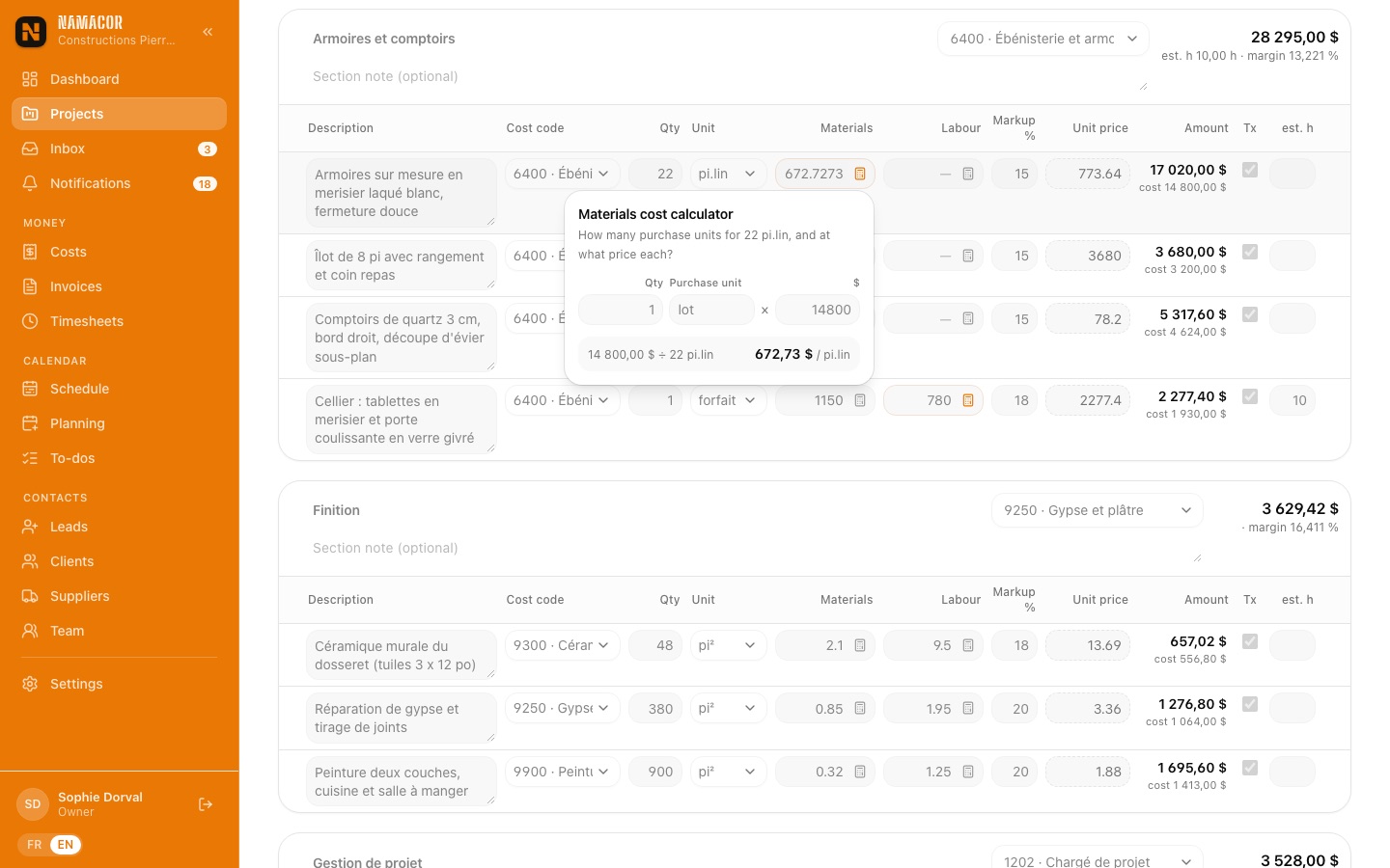Cost calculator