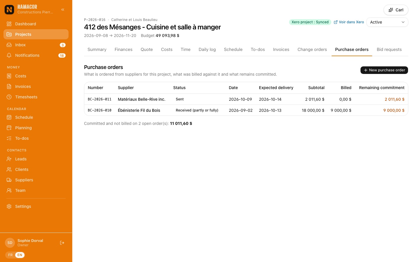 Project purchase orders