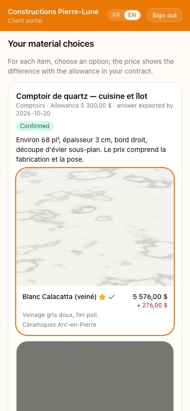 Choices in the client portal