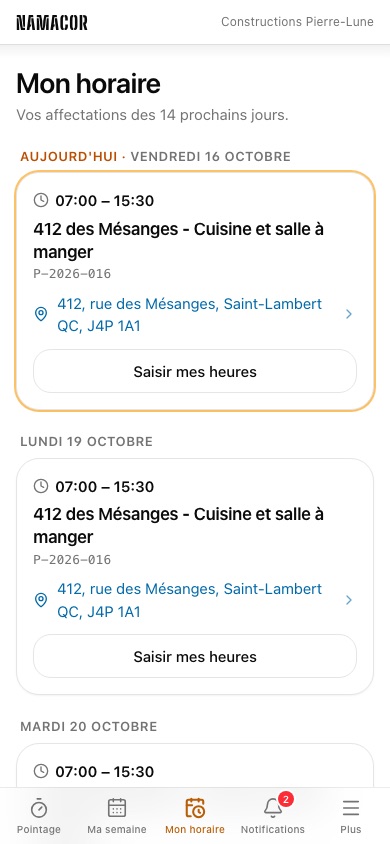 Mon horaire