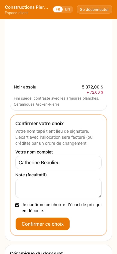 Confirmation du choix