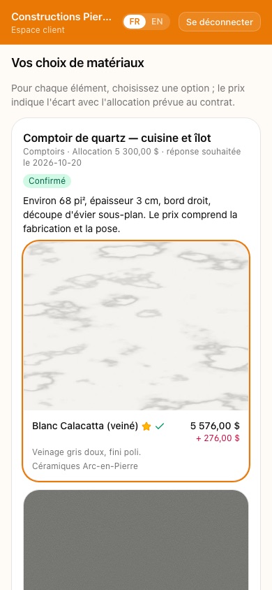 Choix dans l'espace client