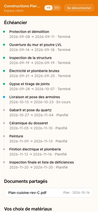 Échéancier dans l'espace client